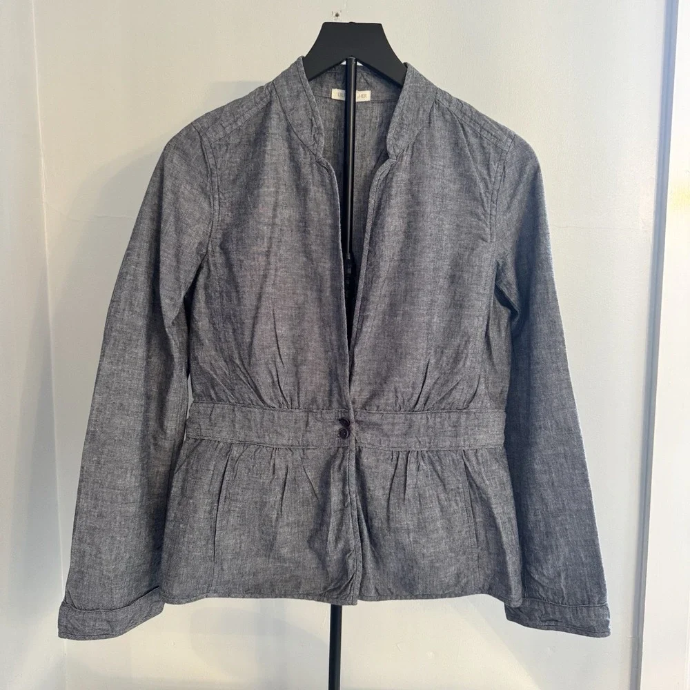 Eileen Fisher Minimalist Gray Cotton Peplum Jacket Women Small‎ Button Front